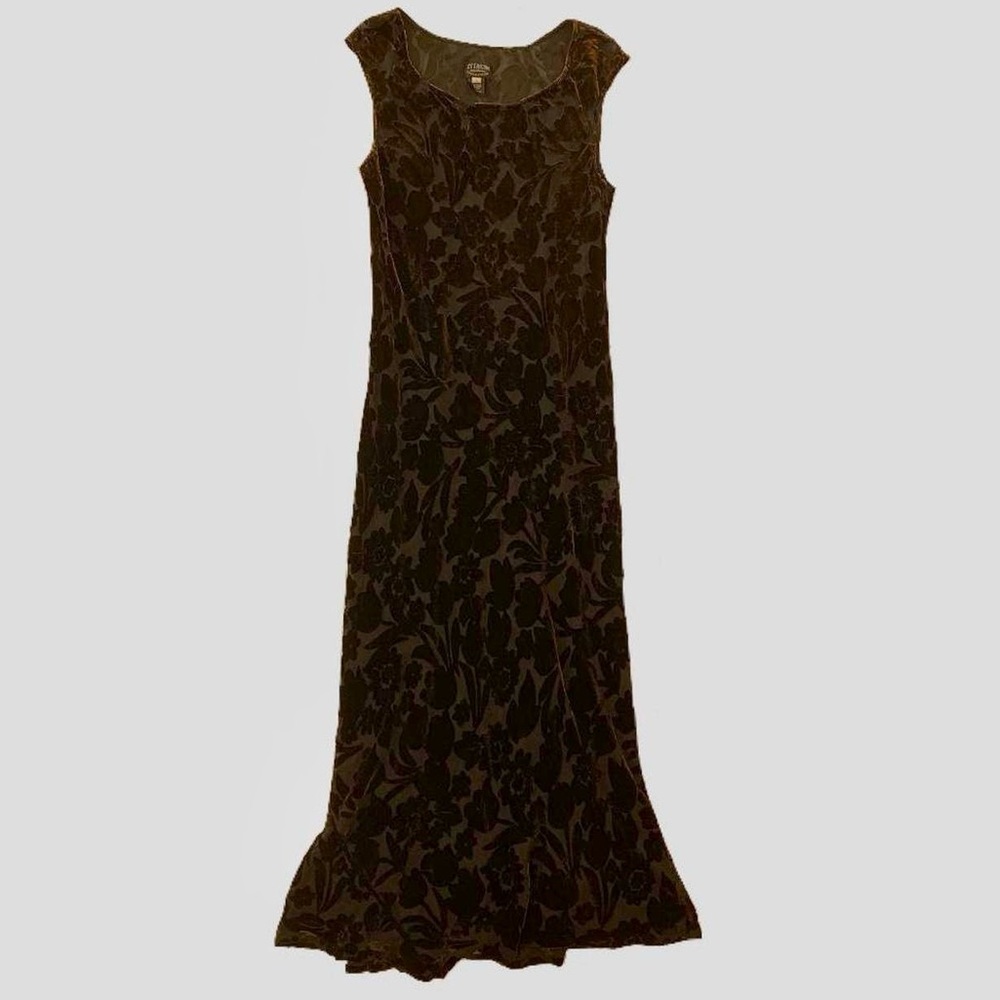 100% Silk Vintage Citron Santa Monica Black & Velvet Bronze Maxi Dress Size L